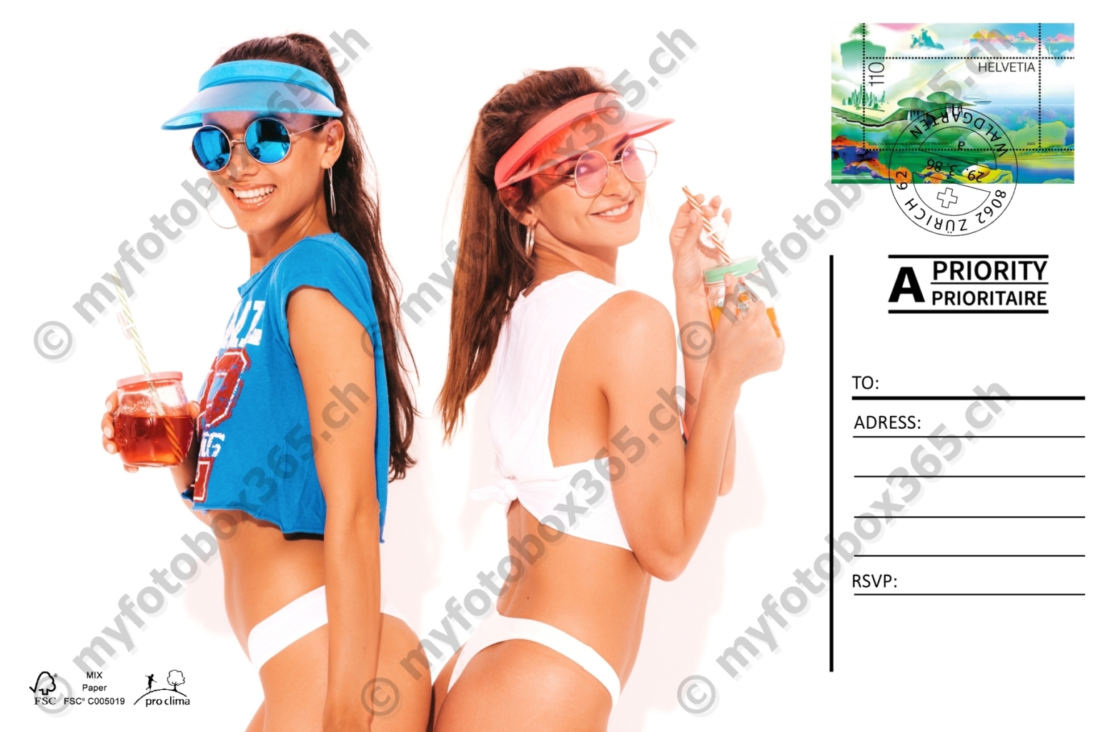 Two beautiful sexy smiling hipster women in white summer underpants and topic.Trendy girls in sunglasses,transparent visor cap.Going crazy.Funny models isolated.Drinking fresh cocktail smoozy drink